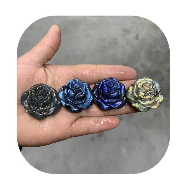 

New arrivals 30mm crystals crafts healing stones carved natural quartz crystal Labradorite roses Figurines for gift
