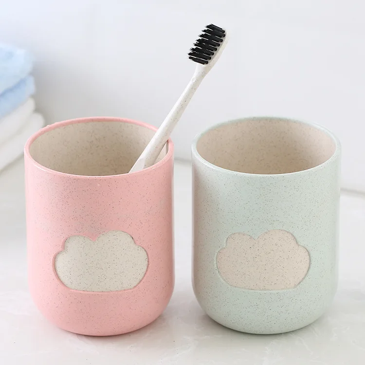 

New Lovely Wheat Straw Environmental Couple Mug Toothbrush Water Cup, Pink, green, blue