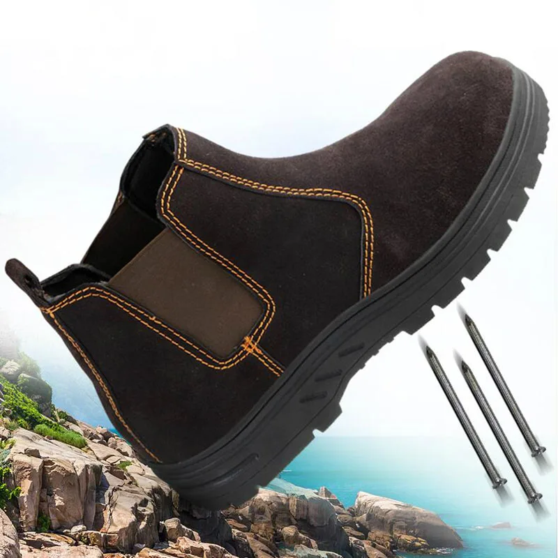 

Mens Casual Big Size Welder Safety Boots Cow Leather Steel Toe Covers Work Shoes Outdoor Worker Chelsea Boot, Brown