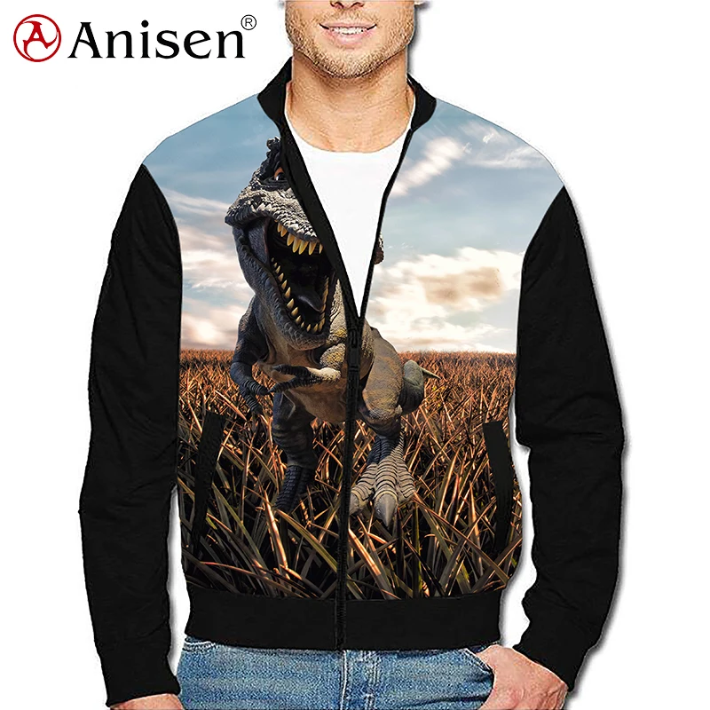 

2021 Best Selling 100%Polyester Custom Dinosaur Men 3D Print Sublimation Bomber Jacket, Customized color