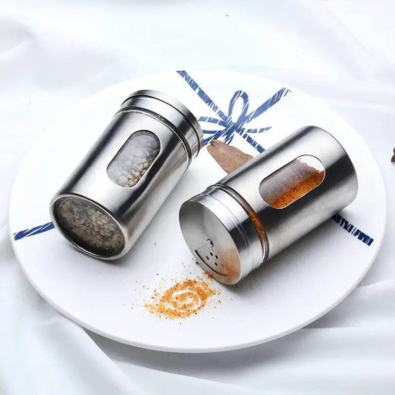 

Stainless Steel glass kitchen tool spice jars wholesale and salt pepper shaker, Silver