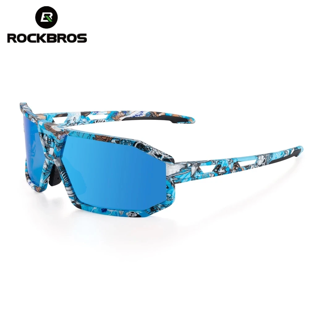 

ROCKBROS Water Transfer Colorful Pattern Split Angle Cylindrical Polarized Photochromic Cycling Glasses Sport Outdoor Sunglasses