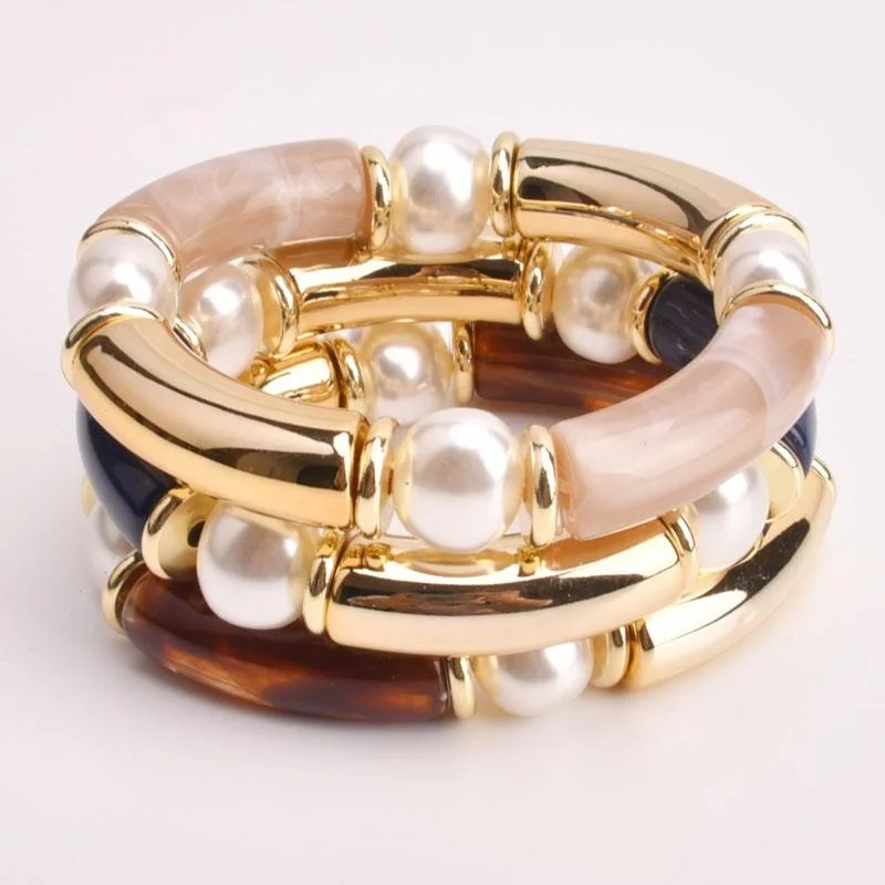 

Gold Big Bamboo Bead Pearl Bracelets & Bangles Jewelry Colorful Acrylic Lucite Curved Tube Beads Bangle Bracelet Women 2021, Customized color