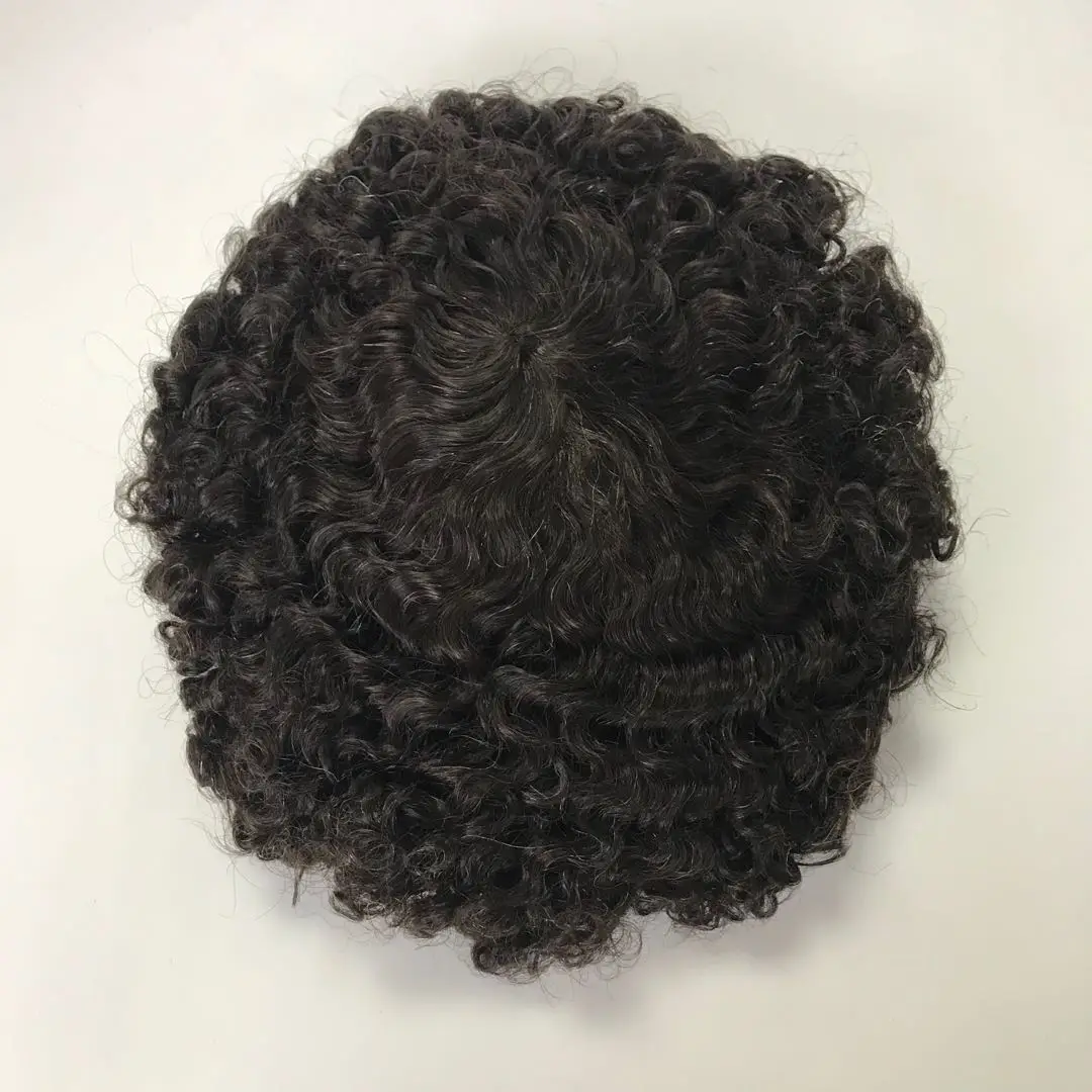 

Afro curly toupee for black men 100% human hair mens wigs hair replacement for men lace with poly