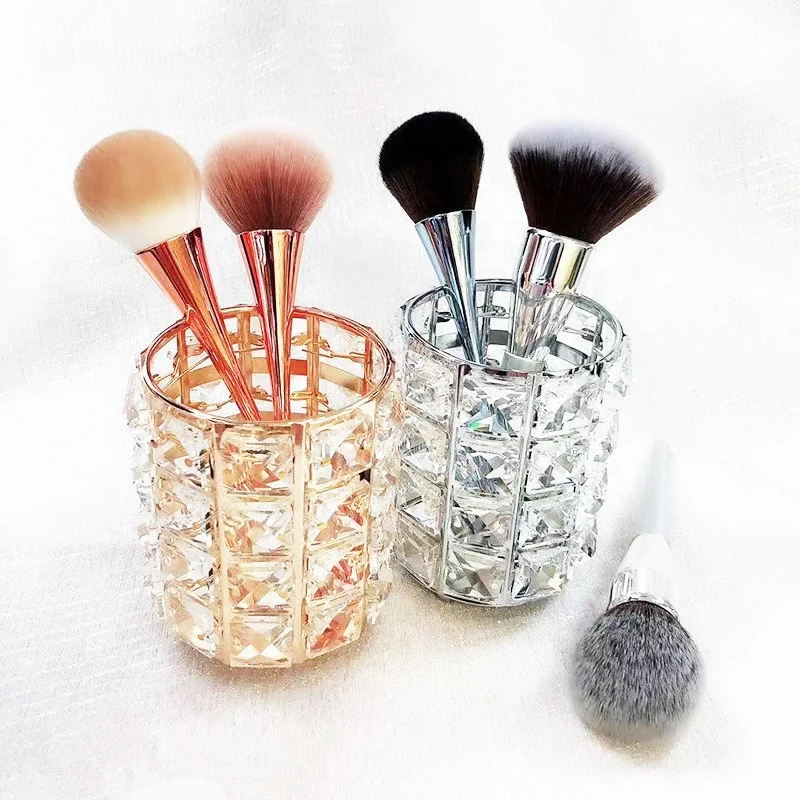 

European light luxury diamond crystal pen holder cosmetic brush storage box metal storage and finishing tools, Gold, silver