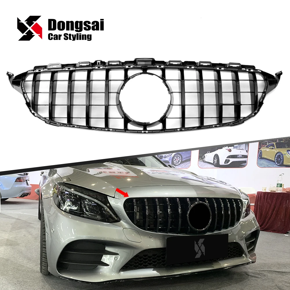 

W205 GT R Mesh Grille for Mercedes C Class ABS Black Front Bumper Grill Sports C250 C300 C350 abs grille w205
