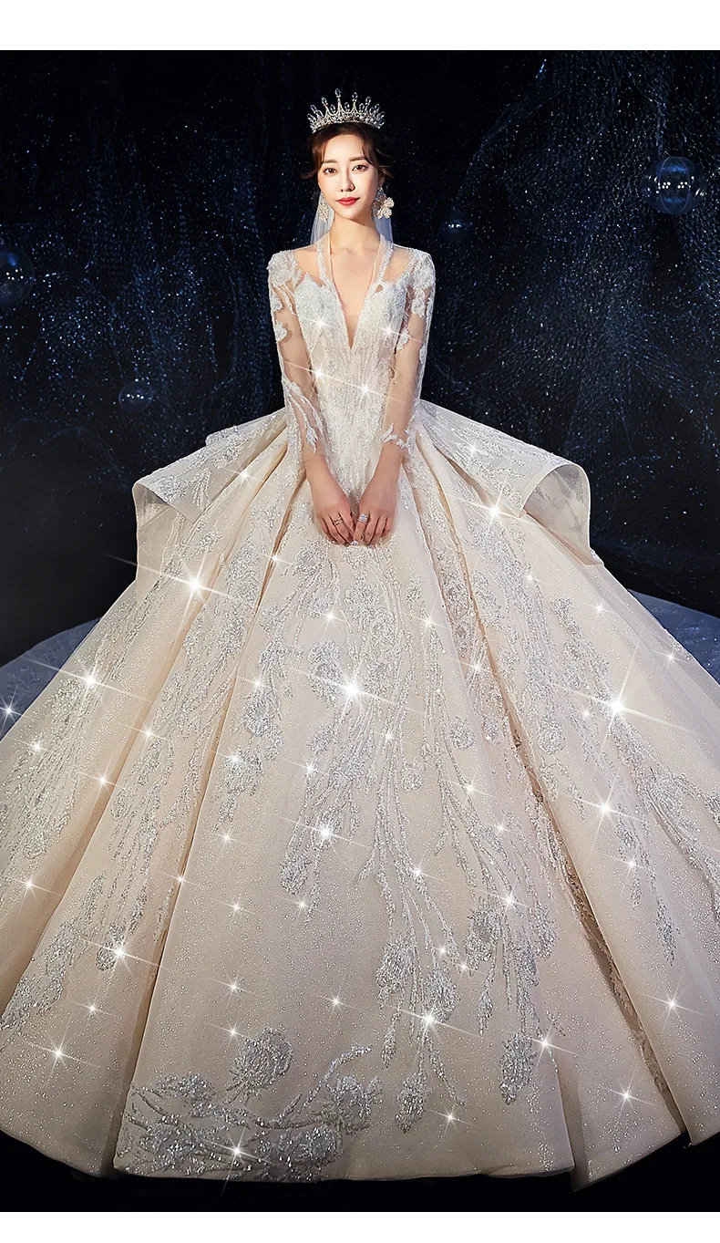 wholesale 重型工业豪华婚纱礼服 2020 新款新娘礼服长袖剪裁豪华豪华