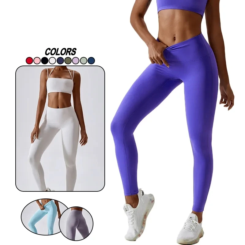 

2023 New Candy Colors Women Naked Feeling V Back Workout Pants Gym Fitness Compression Tights Scrutch Butt Lifting Yoga Legg