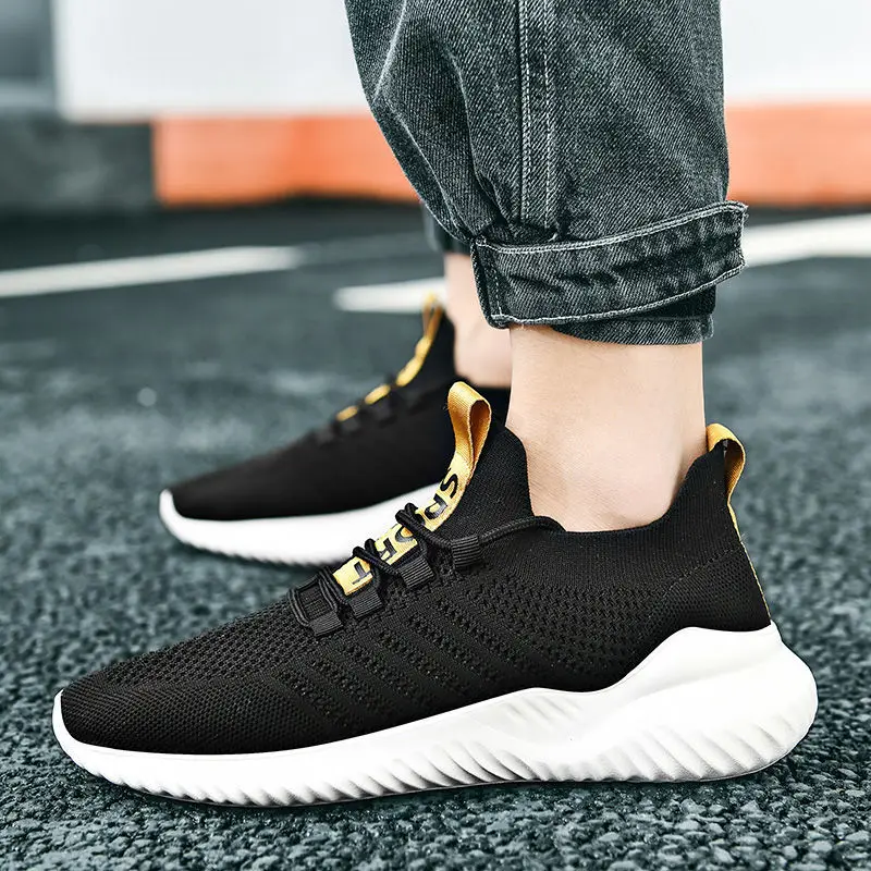 

2021 Men's Casual Running Rubber Shoes Flying Mesh Sports Shoes With Cold Bonding Technology, Black