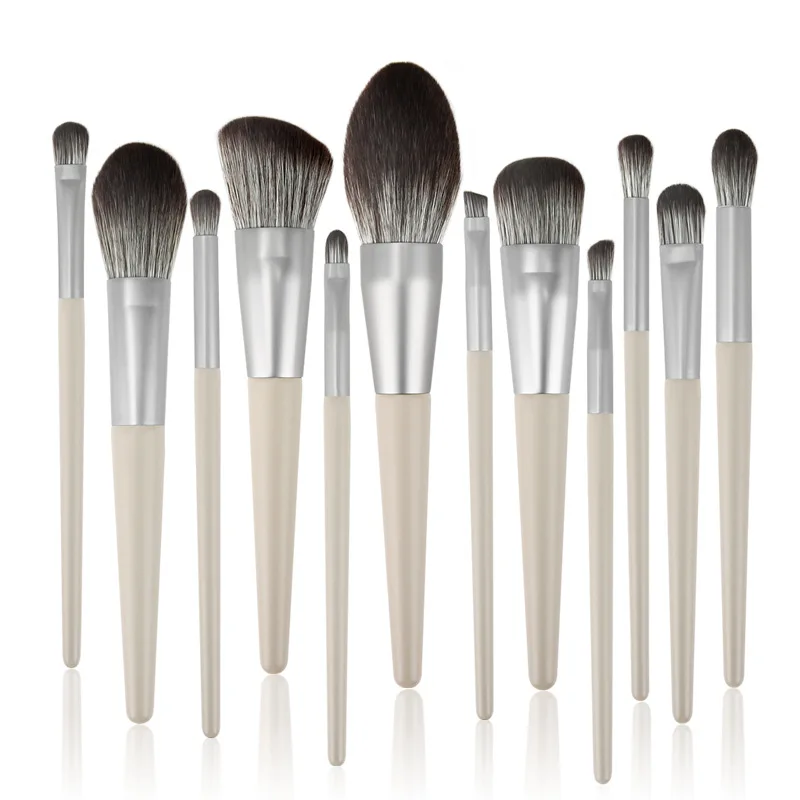 

LOW MOQ LOGO custom Best selling 12 Eyeshadow Brush Set with Sub-grey Wooden Handle Beauty Tools