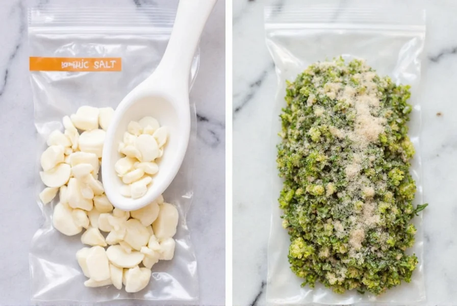 Garlic salt placed on a spice rack