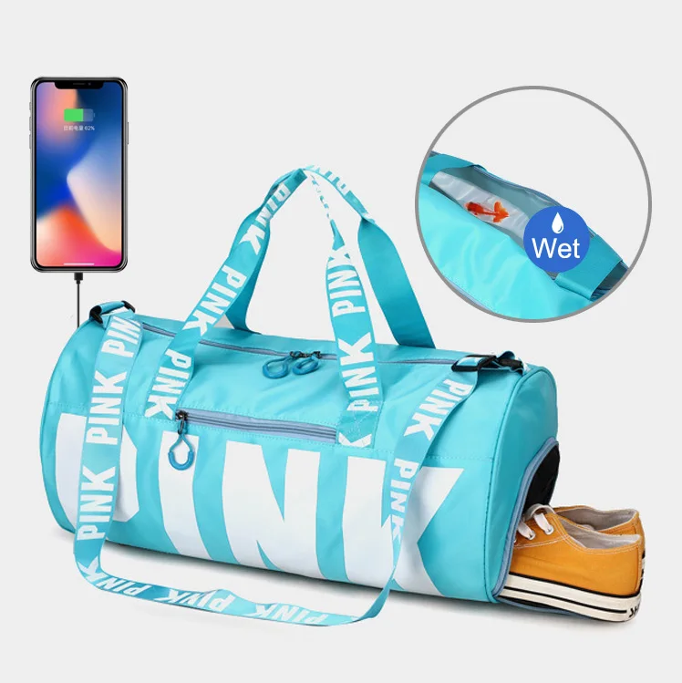 

Ladies Pink waterproof travel bag sports duffle bags pink women weekend gym bag custom logo, Pink, balck,sky blue