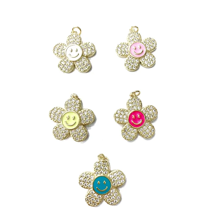 

CZ8349 Jewelry Supplies Gold CZ Micro Pave Chrysanthemum Daisy Flower Pendants,CZ Diamond Enamel Smiley Floral Flower Charms