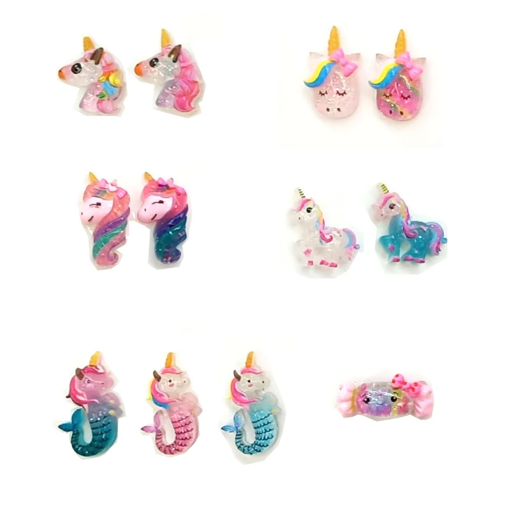 Hot Sell Newest Product Flatback Resin Unicornhorse Candy Shape 100pcs Colorful Glitter Charms Embellishment