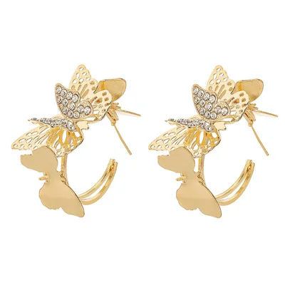 

MYSO New Ins Inlaid Rhinestones Gold Earring Exquisite Earrings For Women Fashion Butterfly Earrings
