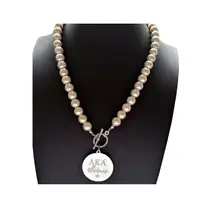 

Beyou New Sorority Greek greece AKA silver star custom Logo Stainless Steel Pearl Necklace