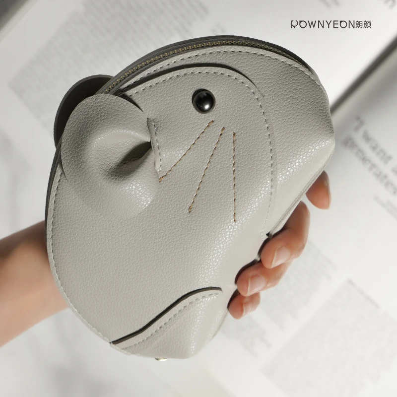 

Rownyeon In Stock Wholesale Custom Real Leather Cute Mini Mouse Cosmetic Make Up Bag For Kids, Gray,custom