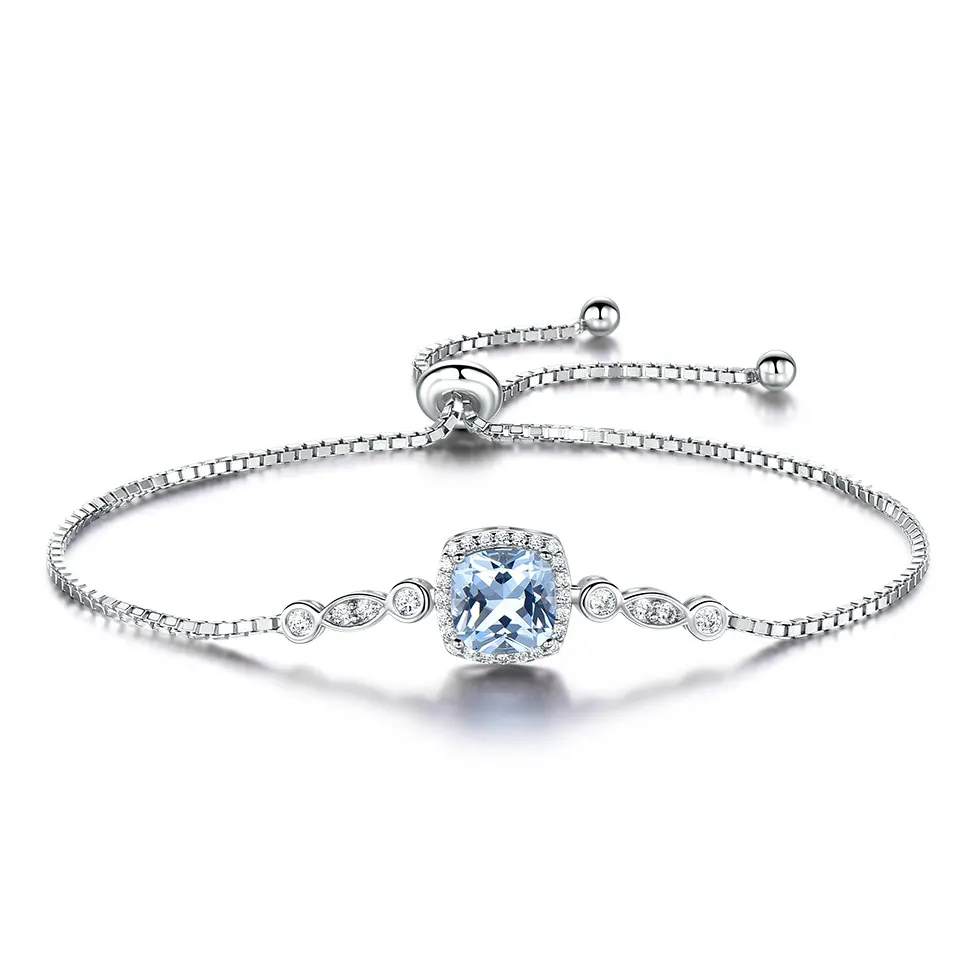 

Sky Blue Topaz Bracelet Gemstone Bracelet Custom Valentine's Day Gift Bracelets for Women 925 Sterling Silver CLASSIC Jewelry