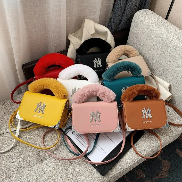 

2021 Spring hot selling Factory ny yankees fur purse Dimond bag, 8 colors