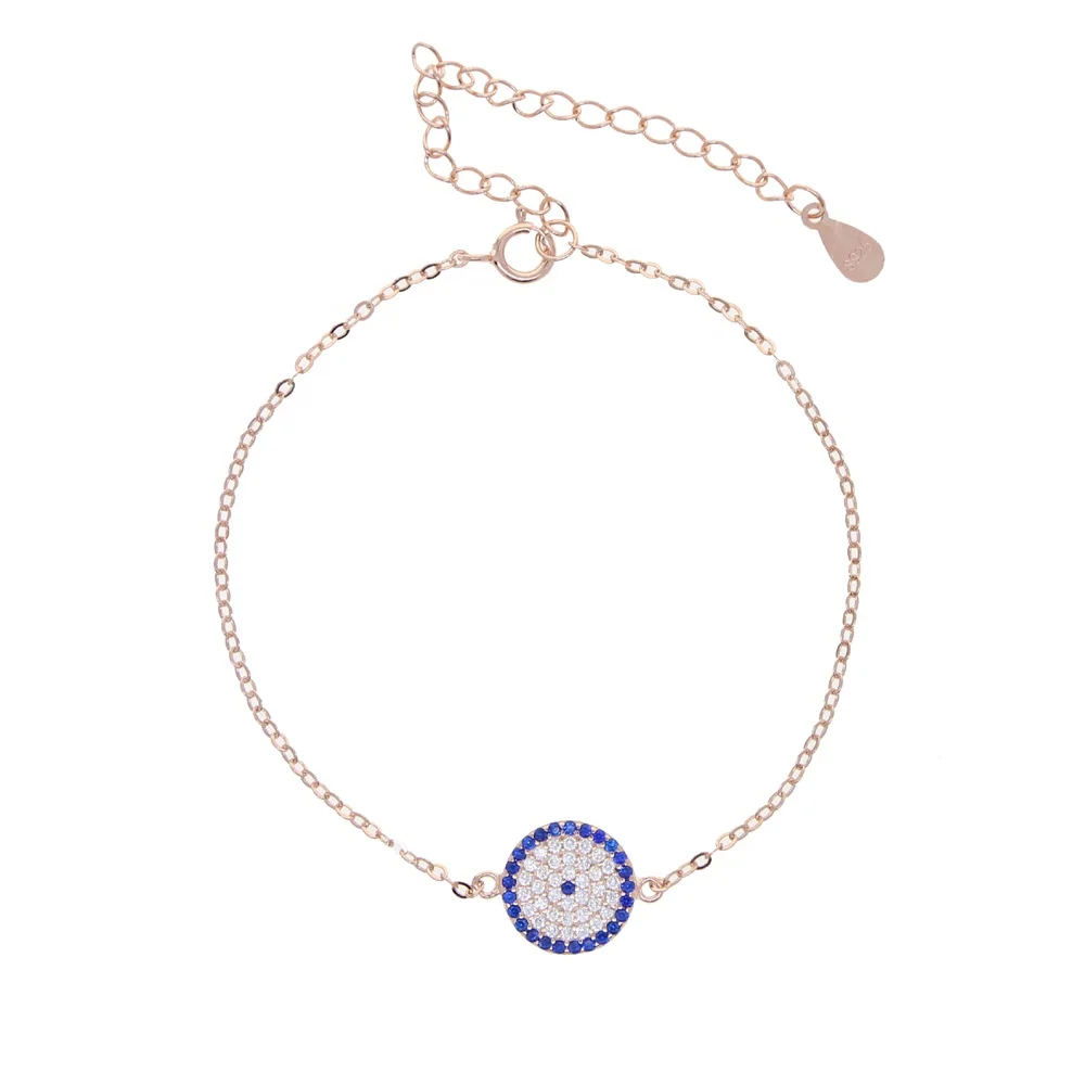

classic design 925 sterling silver tiny cute evil eye rose gold plated disco charm link chain bracelet