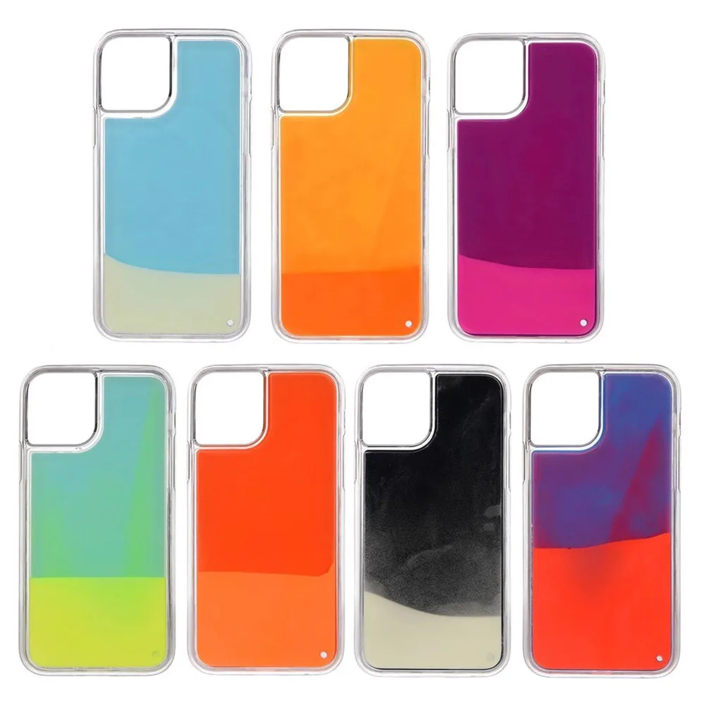 

Luminous Neon Sand Cases For iPhone 12 11Pro MAX XR XS Max X Glow In The Dark Liquid Glitter Quicksand Phone Cove For Apple 13