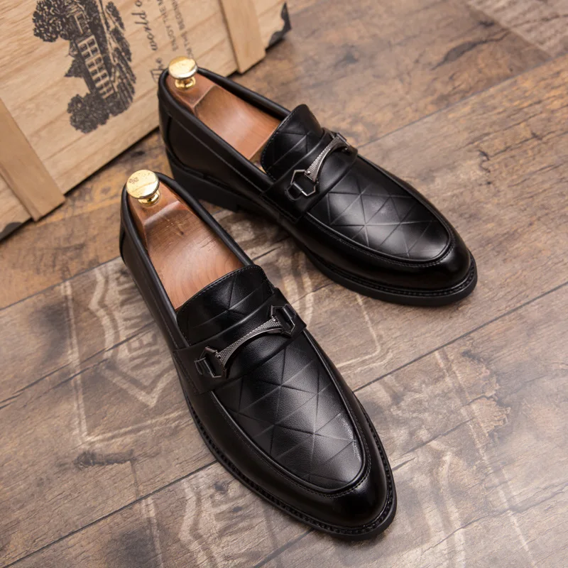 

PDEP 2021 fashion men leather dress shoes Korean business luxury leather shoes loafer argyle men business dress shoes