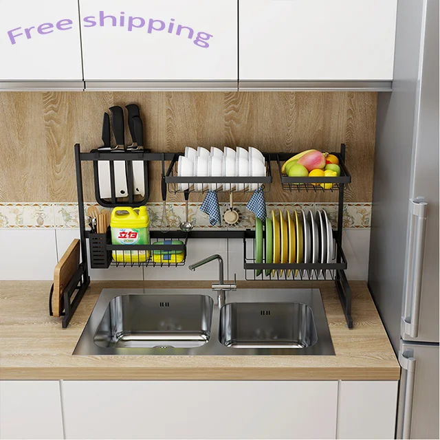 

Free shipping kitchen dishes drying rack Multifunction over the sink dish rack Adjustable home kitchen vegetable rack