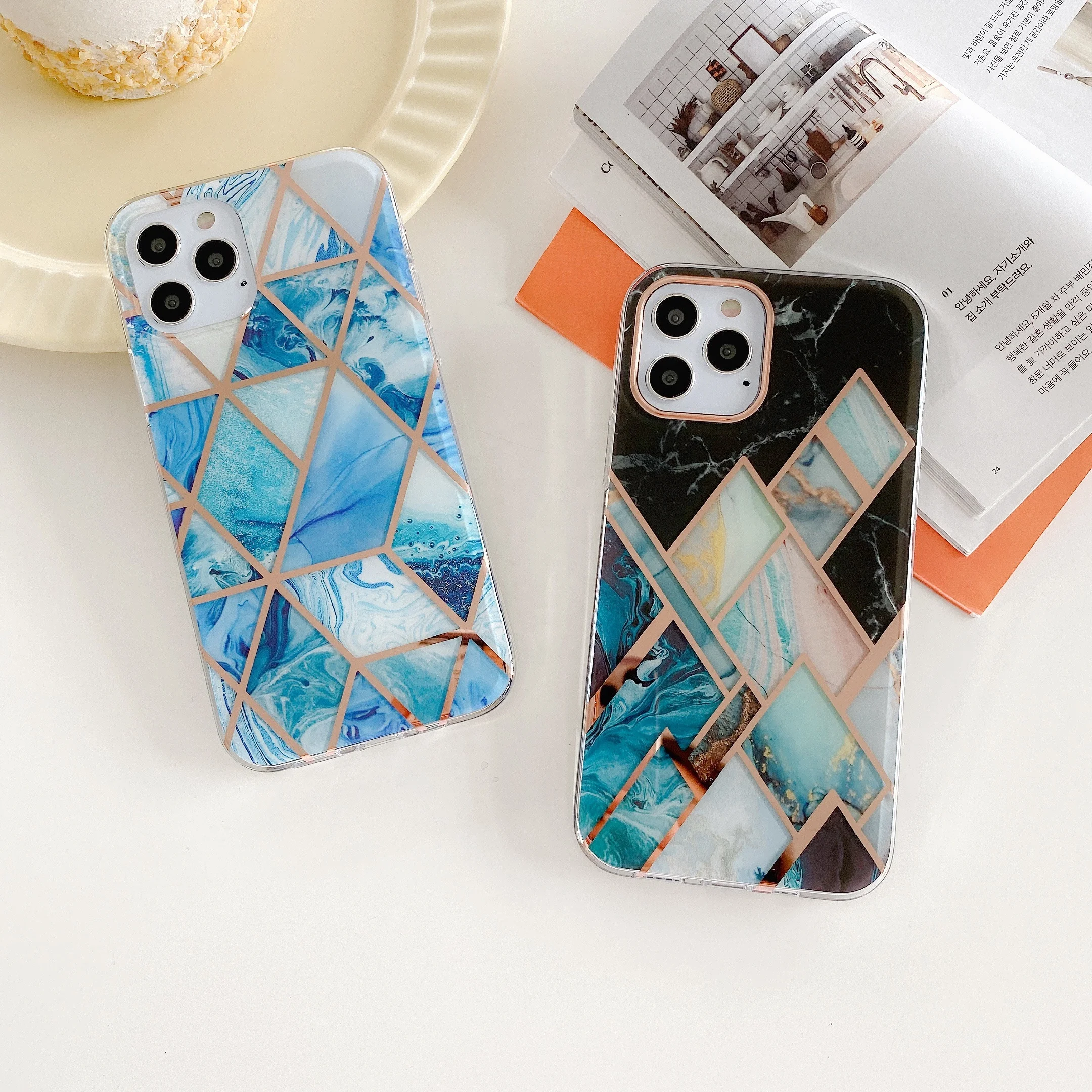 

Shockproof Cute Phone Case For Iphone 11/12 Electroplated Imd Marble Cover Pro Max, 8 colors