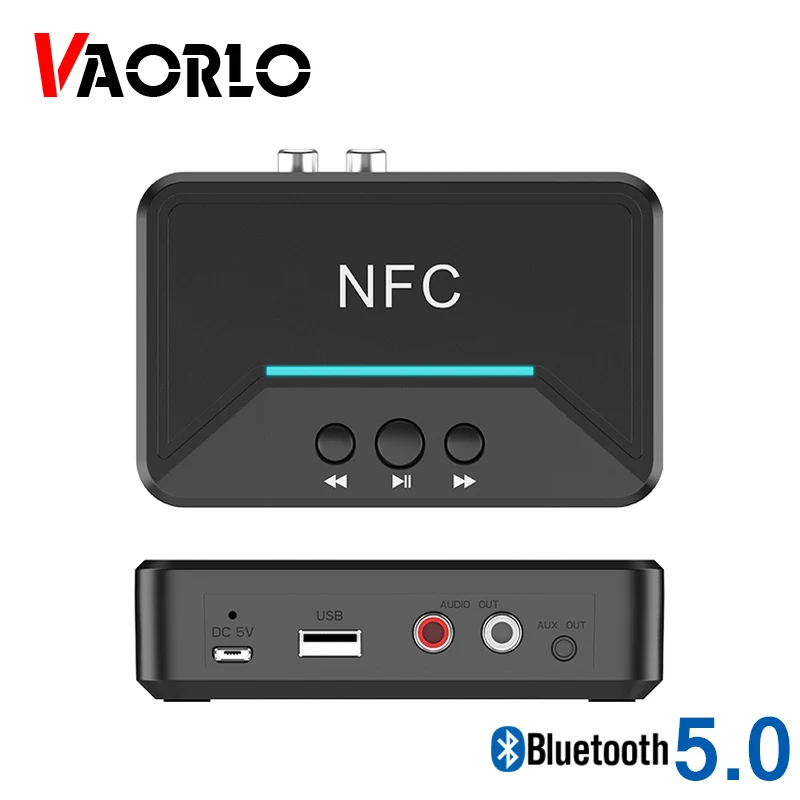 

VAORLO NFC 5.0 Bluetooth Receiver A2DP AUX 3.5mm RCA Jack USB Smart Playback Stereo Audio Wireless Adapter For Car Kit Speaker