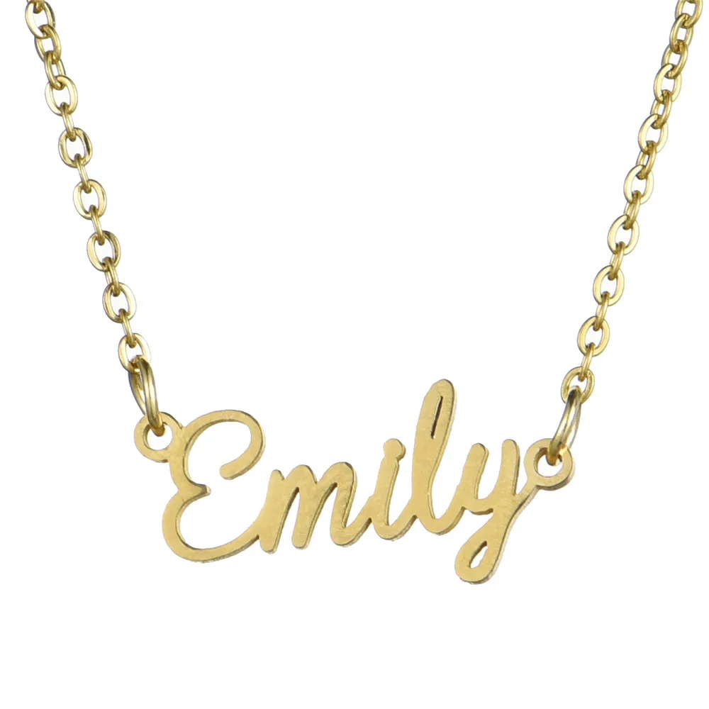 

DIY Unique Design Gold Plated Stainless Steel Pendant Personalized Name Emma Emily Necklace Custom Name Letter Necklace