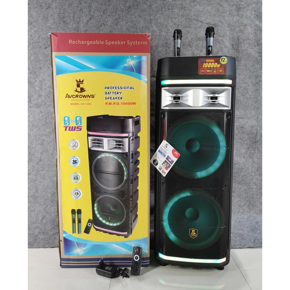 

CH-1262 New Wireless Protable Speaker KIMISO Double 12 Inch Horn Speaker Big Rechargeable Speaker With Remote Control