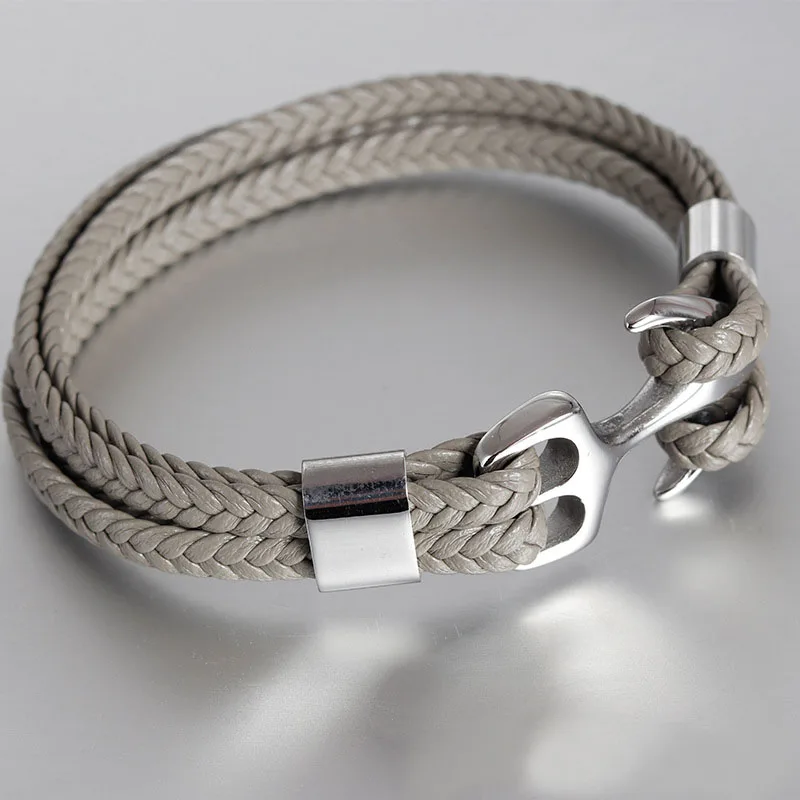 

Stainless Steel Arrow Hook Handmade Men Braided Leather Bracelet For Men Jewelry