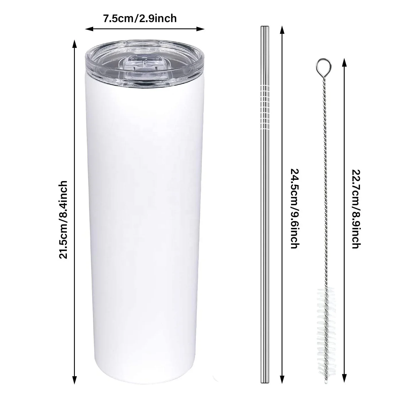

Walright DIY 15oz 20oz 30oz Stainless Steel skinny Double Wall Slim Straight Sublimation Blanks Tumbler with Lid