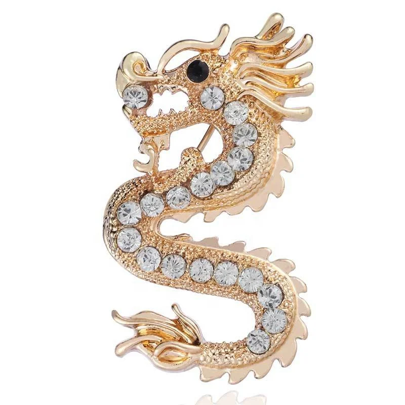 

XILIANGFEIZI High Quality Vintage Rhinestone Broches Fancy Animal Pin Christmas Gift Men Suit Decoration Dragon Brooches, Gold silver