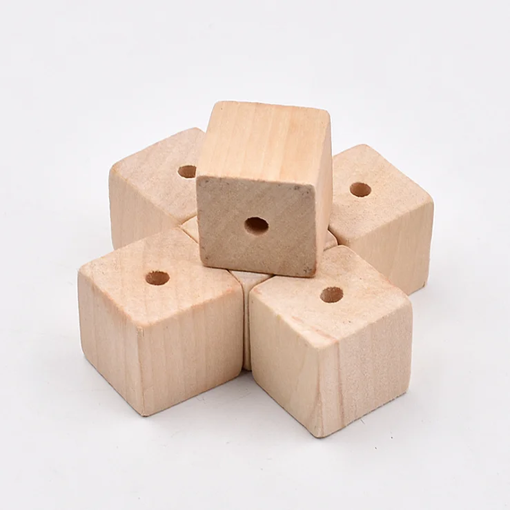 

China suppliers 20mm Large unfinished faceted diy natural square wood bead