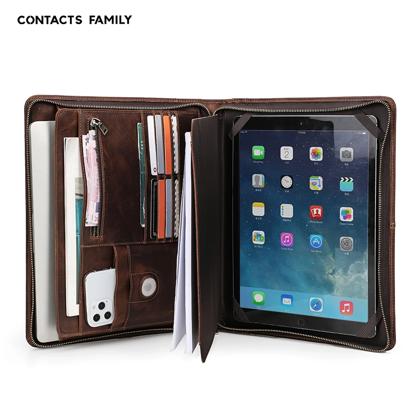 

Custom New Genuine Leather Interview Resume Document Organizer Zippered Padfolio Portfolio Binder for ipad Pro 12.9, Black coffee or customized