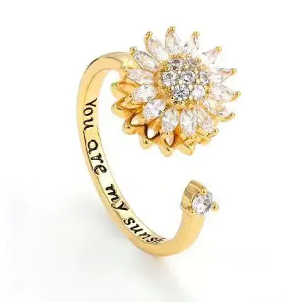 

Adjustable Anxiety Relief You are My Sunshine Cubic Zirconia Sunflower Spinner Statement Ring for Girl