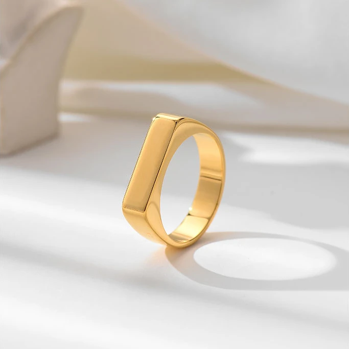 

Tarnish Free Jewelry Custom Minimalist 18K Gold Stainless steel Ring Engraved Logo Geometric Ring For Women Men YF2734