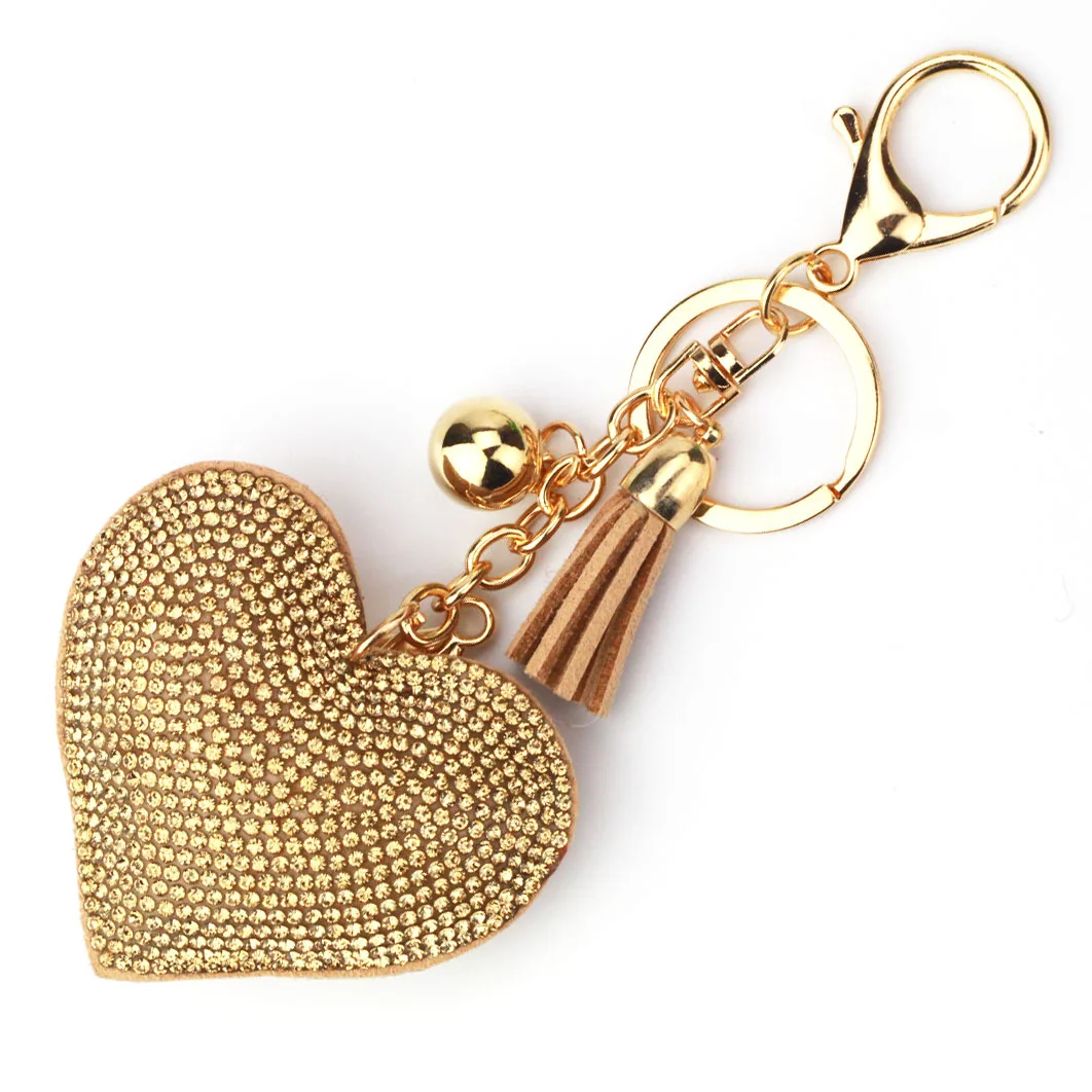 

Crystal Rhinestone Heart Leather Tassel Keychain Handbag Key Ring Heart Sparkling Keychain