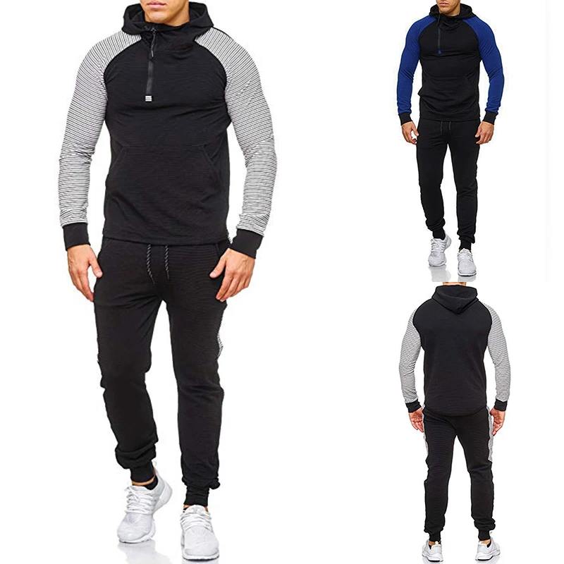 Stripe Patchwork Tracksuit Wholesale Mens 2 Piece Slim Fit Warm