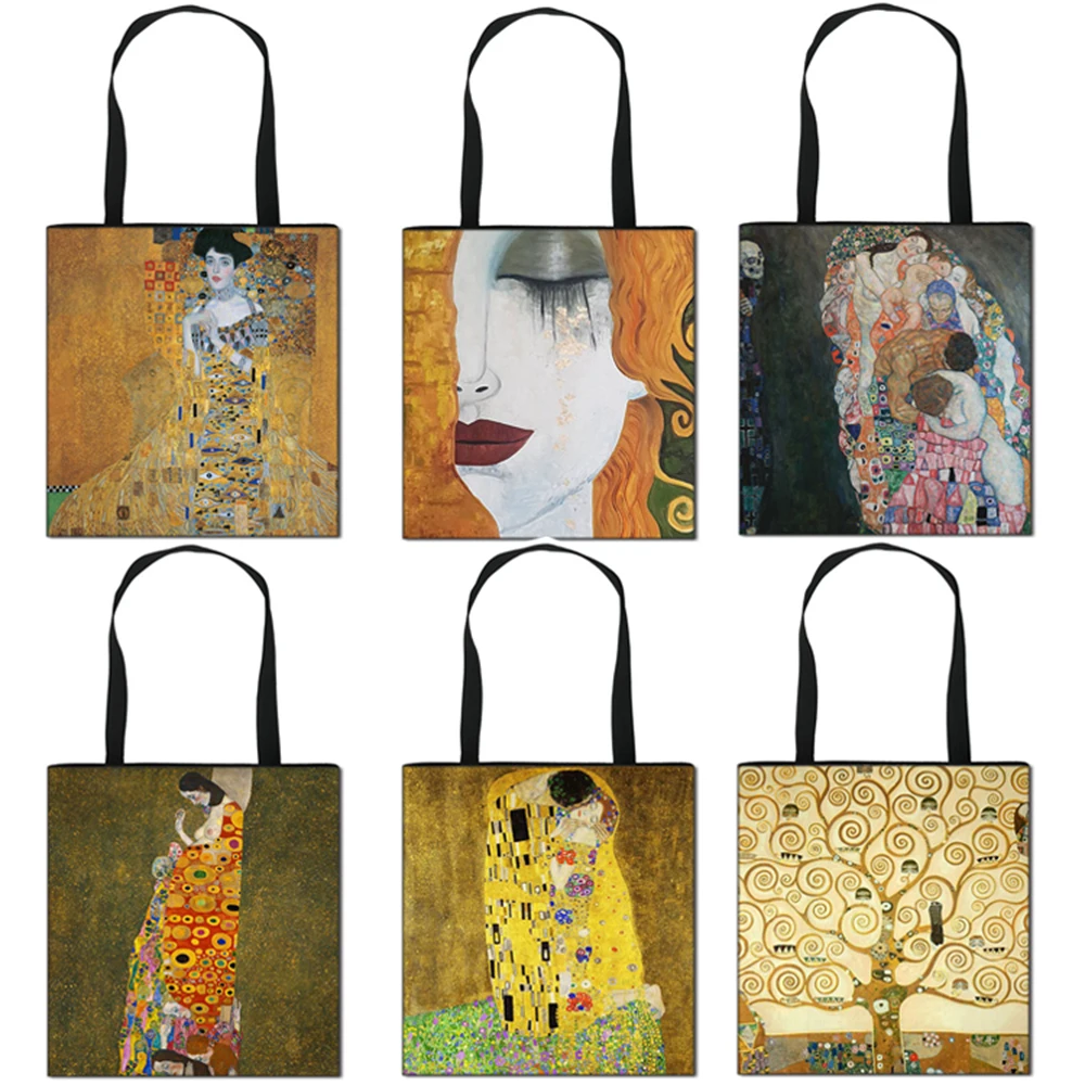 

Oil Painting Tears / Kiss By Gustav Klimt Shoulder Bag Women Fashion Handbag Ladise Canvas Shopping Bag Big Capacity Large Totes, Black