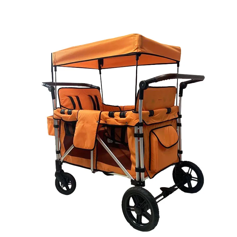 

4 Seater Multi-Function Quad Stroller Wagon with Removable Raised Seats and Slidable Canopy
