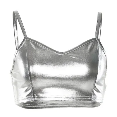 

B51011A Latest design women fashion leather sexy crop top, Silver