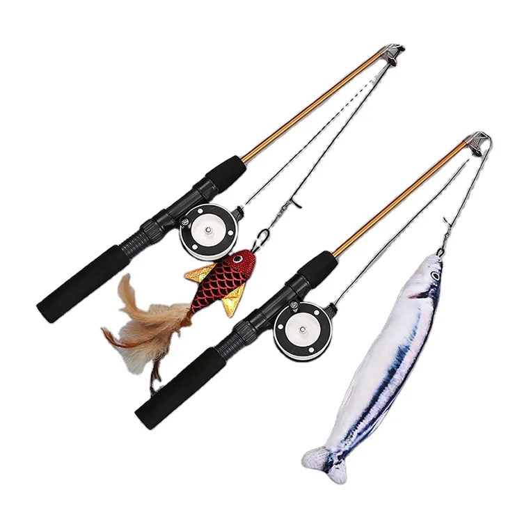 

New Pet Toy Fish-shaped Telescopic Pulley Fishing Rod Pet cat cher Toy Stick Fish Toy