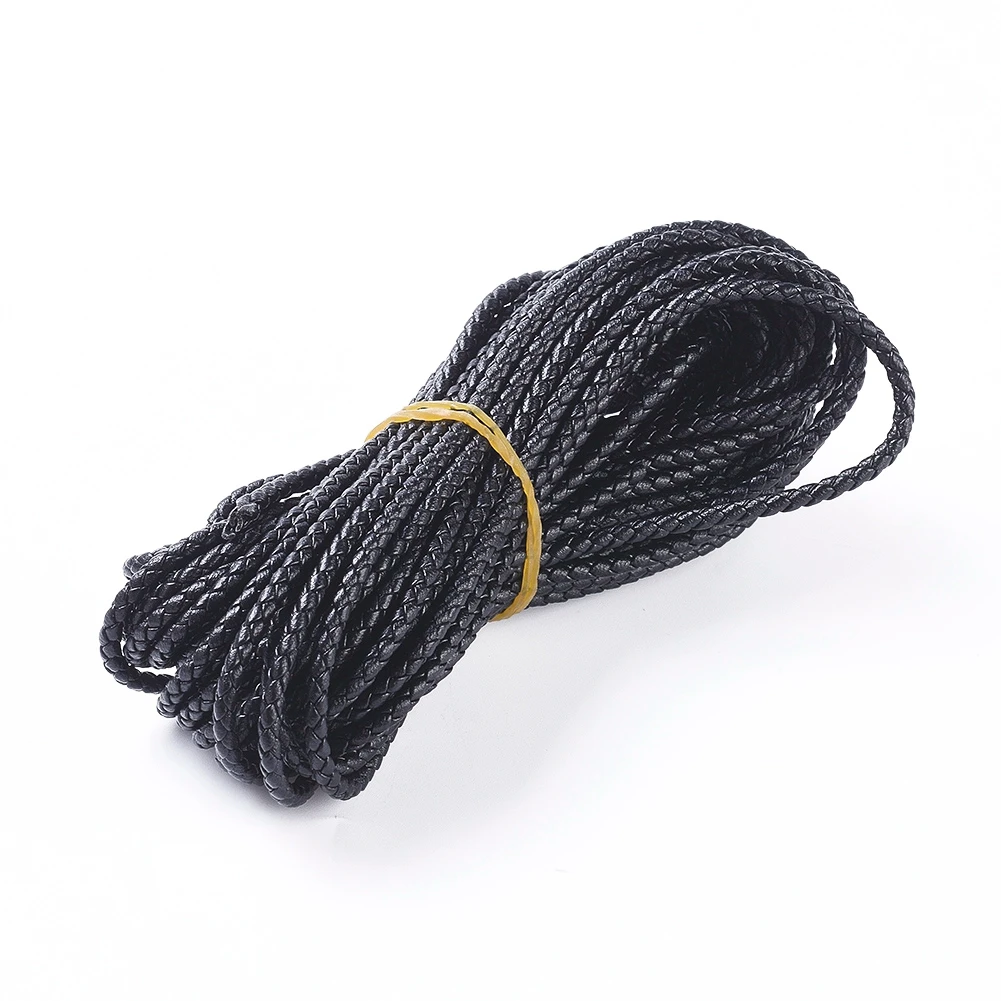 

Pandahall  Round Folded Bolo Braided Imitation Leather Cord, Black