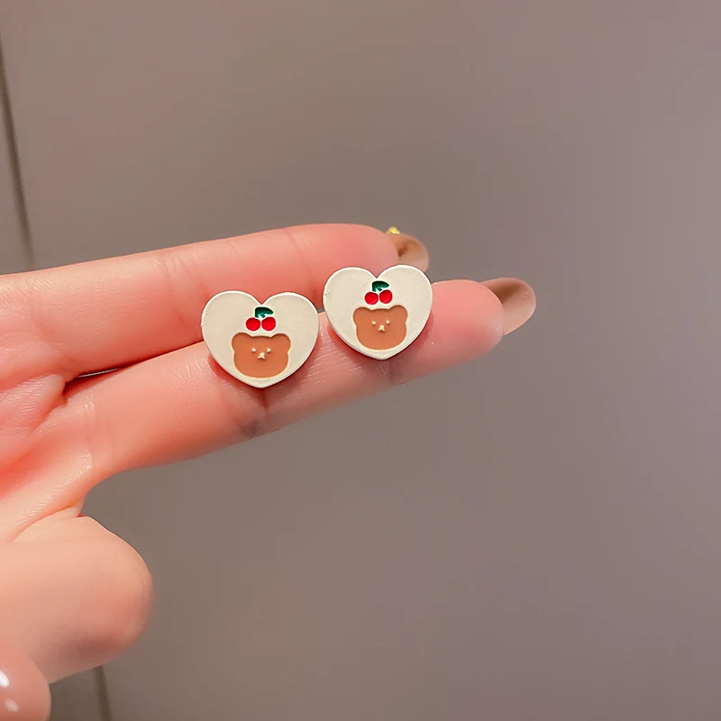 

fashion bear fruit white heart earings women