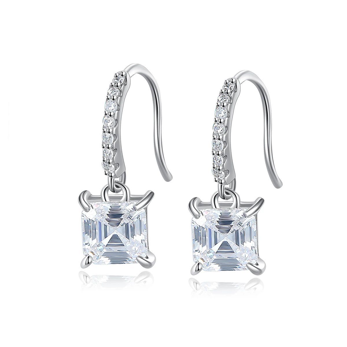 

2021 New Design Elegant Drop Hook Earrings for Women 925 Sterling Silver Asscher Cut Cubic Zircon Earring Rhodium Plated Jewelry