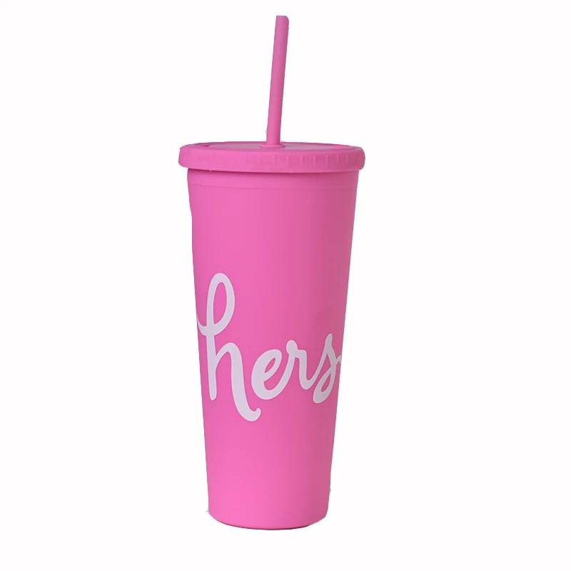 

Wholesale Couple frosted 24oz drink cup Double wall straw tumbler cup Coffee mug drinking tumbler