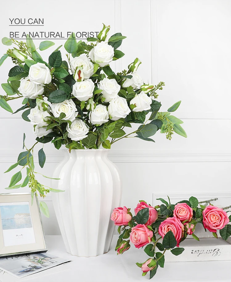 Factory Long Stem Artificial Rose Flowers French Rose Wedding Flower