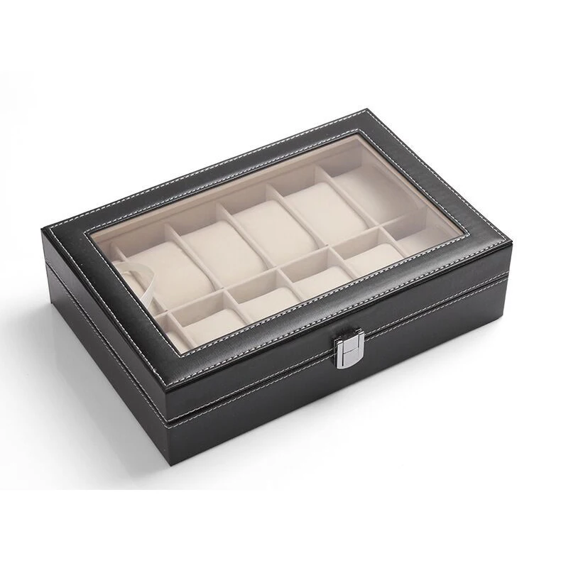 

hot sale high quality leather watch box with a lock can be customized Transparent lid, As picture